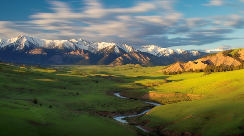 蓝天白云下自然风景绿色大草原景观旅游胜地摄影图,高清,摄影图,摄影图片,图片大全,摄影图免费下载